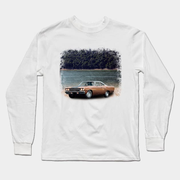 1970 Road runner in our lake distressed series on back Long Sleeve T-Shirt by Permages LLC